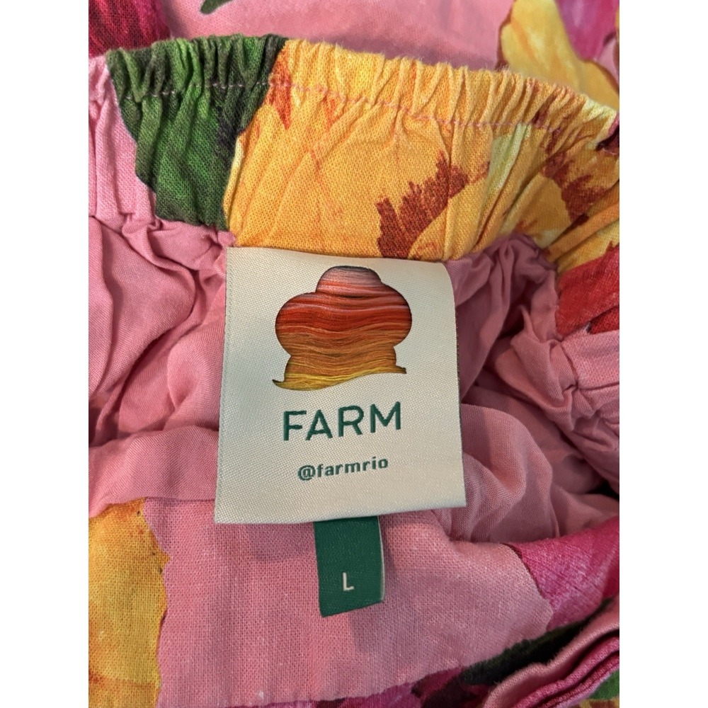 Farm Rio Maxi Dress Women Large Pink Floral Linen Blend Open Back Lined Tie Back - Picture 3 of 5